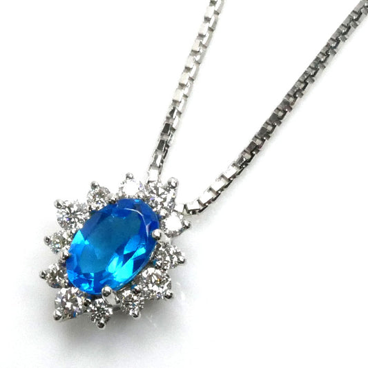 Pt950/Pt850 アパタイト 0.40ct ネックレス ダイヤモンド0.18ct 3.6g 40cm レディース【中古】