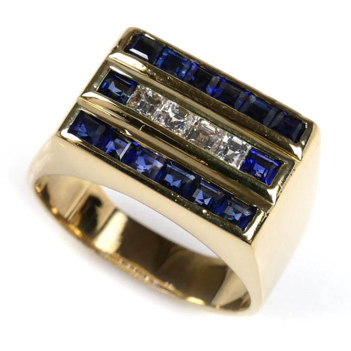 K18YG イエローゴールド サファイア ダイヤ リング・指輪 サファイア0.90ct ダイヤモンド0.40ct 22号 11.9g メンズ【中古】【美品】