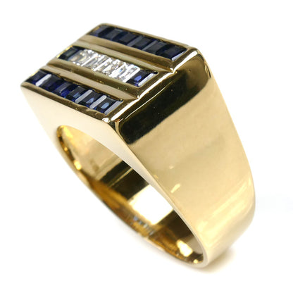 K18YG イエローゴールド サファイア ダイヤ リング・指輪 サファイア0.90ct ダイヤモンド0.40ct 22号 11.9g メンズ【中古】【美品】