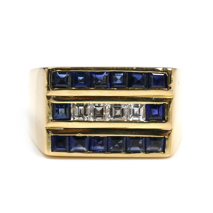K18YG イエローゴールド サファイア ダイヤ リング・指輪 サファイア0.90ct ダイヤモンド0.40ct 22号 11.9g メンズ【中古】【美品】