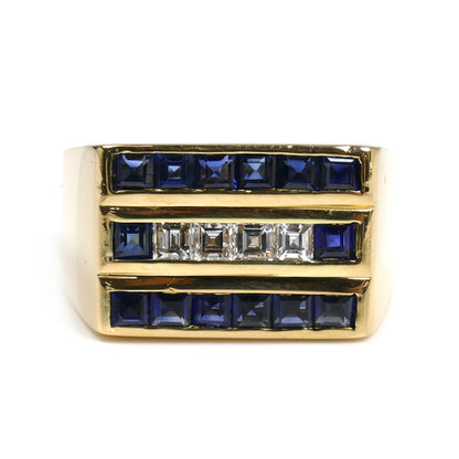 K18YG イエローゴールド サファイア ダイヤ リング・指輪 サファイア0.90ct ダイヤモンド0.40ct 22号 11.9g メンズ【中古】【美品】