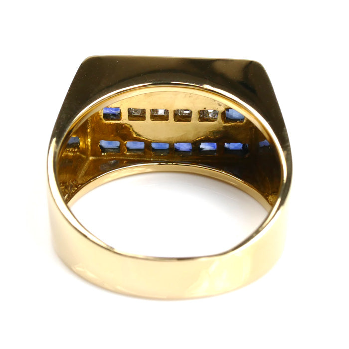 K18YG イエローゴールド サファイア ダイヤ リング・指輪 サファイア0.90ct ダイヤモンド0.40ct 22号 11.9g メンズ【中古】【美品】