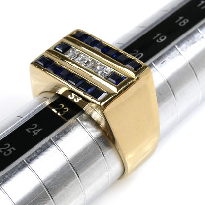 K18YG イエローゴールド サファイア ダイヤ リング・指輪 サファイア0.90ct ダイヤモンド0.40ct 22号 11.9g メンズ【中古】【美品】