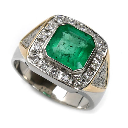 K18/Pt900 リング・指輪 エメラルド2.80ct ダイヤモンド0.37ct 21号 20.7g メンズ【中古】