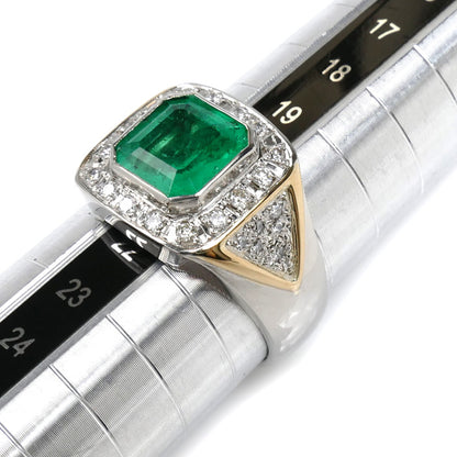 K18/Pt900 リング・指輪 エメラルド2.80ct ダイヤモンド0.37ct 21号 20.7g メンズ【中古】