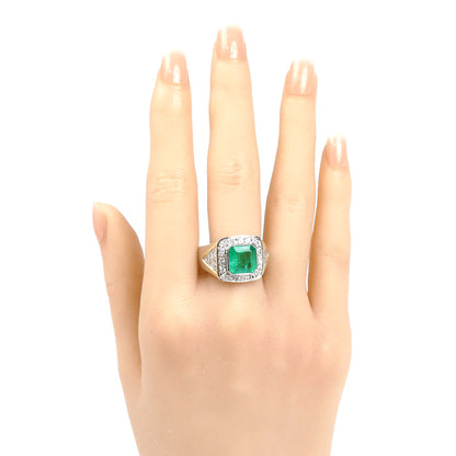 K18/Pt900 リング・指輪 エメラルド2.80ct ダイヤモンド0.37ct 21号 20.7g メンズ【中古】
