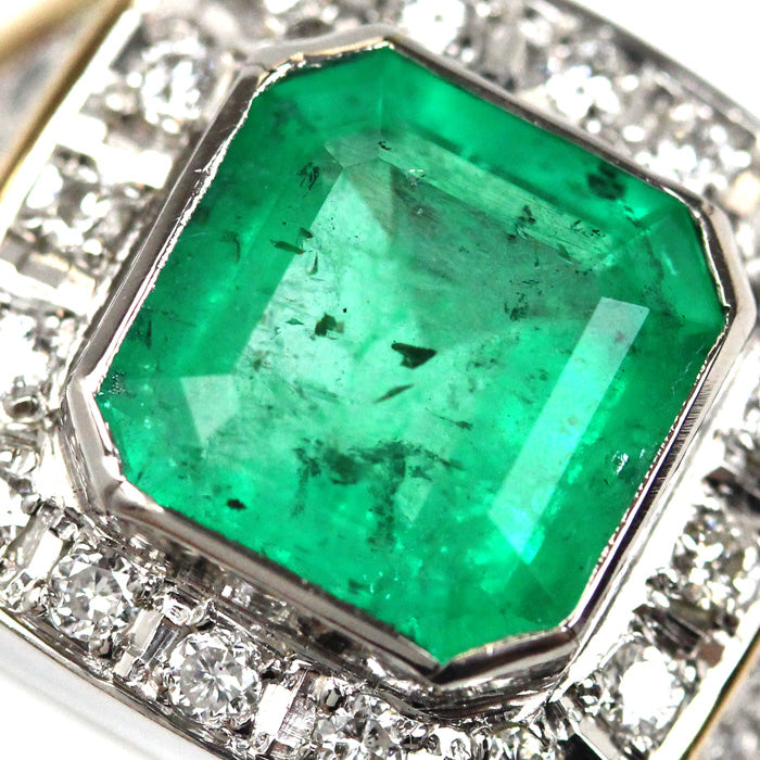 K18/Pt900 リング・指輪 エメラルド2.80ct ダイヤモンド0.37ct