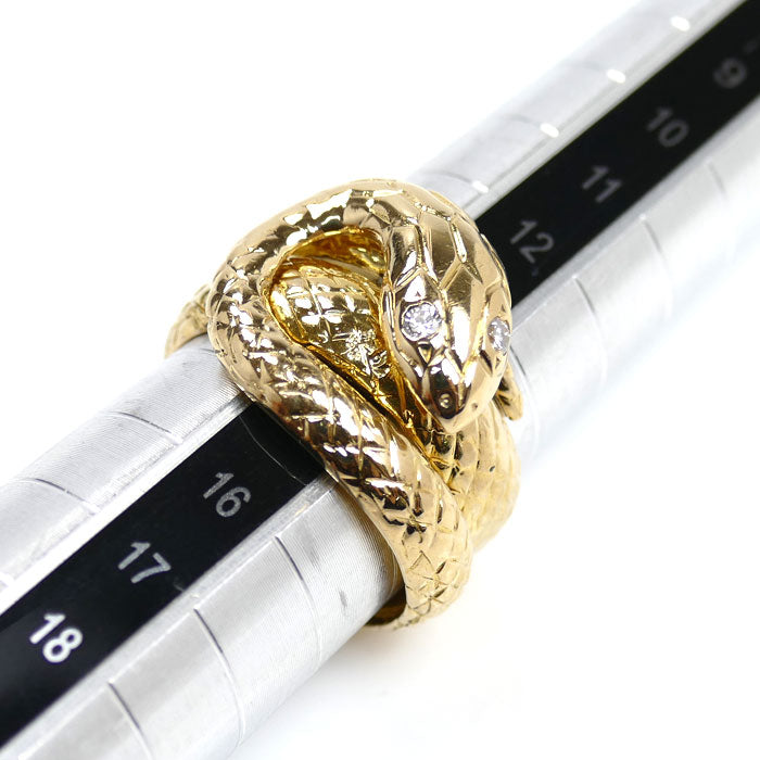 K18YG イエローゴールド ヘビ リング・指輪 ダイヤモンド0.07ct 14号 12.1g レディース【中古】