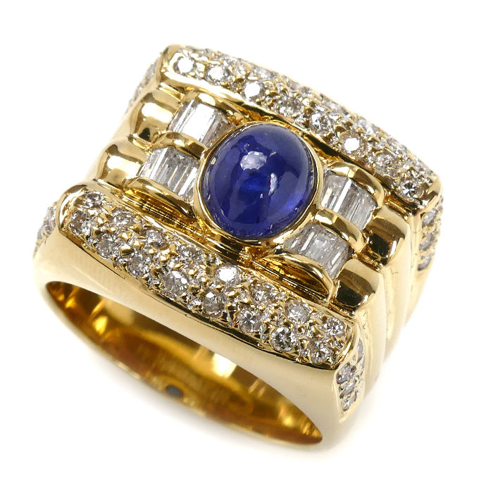 K18YG イエローゴールド リング・指輪 サファイア2.17ct ダイヤモンド1.14ct 20号 18.2g メンズ【中古】【美品】