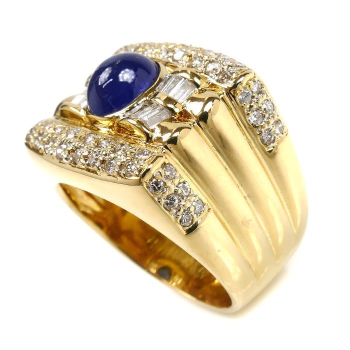 K18YG イエローゴールド リング・指輪 サファイア2.17ct ダイヤモンド1.14ct 20号 18.2g メンズ【中古】【美品】