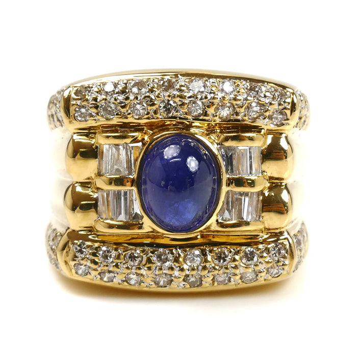 K18YG イエローゴールド リング・指輪 サファイア2.17ct ダイヤモンド1.14ct 20号 18.2g メンズ【中古】【美品】