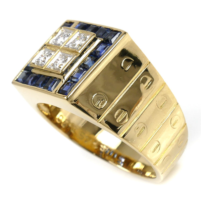 K18YG イエローゴールド リング・指輪 サファイア1.45ct ダイヤモンド0.20ct 18号 11.0g メンズ【中古】