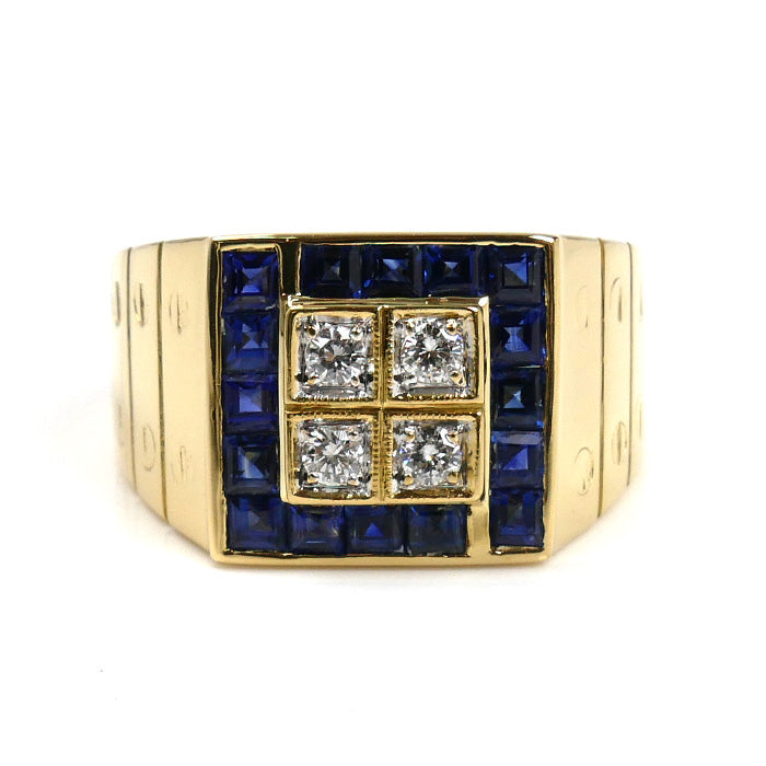 K18YG イエローゴールド リング・指輪 サファイア1.45ct ダイヤモンド0.20ct 18号 11.0g メンズ【中古】