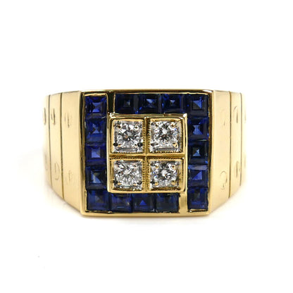 K18YG イエローゴールド リング・指輪 サファイア1.45ct ダイヤモンド0.20ct 18号 11.0g メンズ【中古】