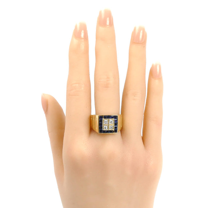 K18YG イエローゴールド リング・指輪 サファイア1.45ct ダイヤモンド0.20ct 18号 11.0g メンズ【中古】