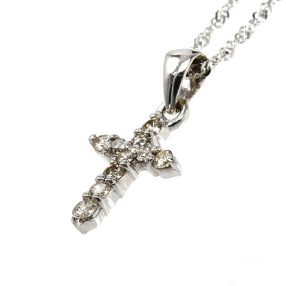 K18WG ホワイトゴールド クロス ネックレス ダイヤモンド0.10ct 1.2g 40cm レディース【中古】