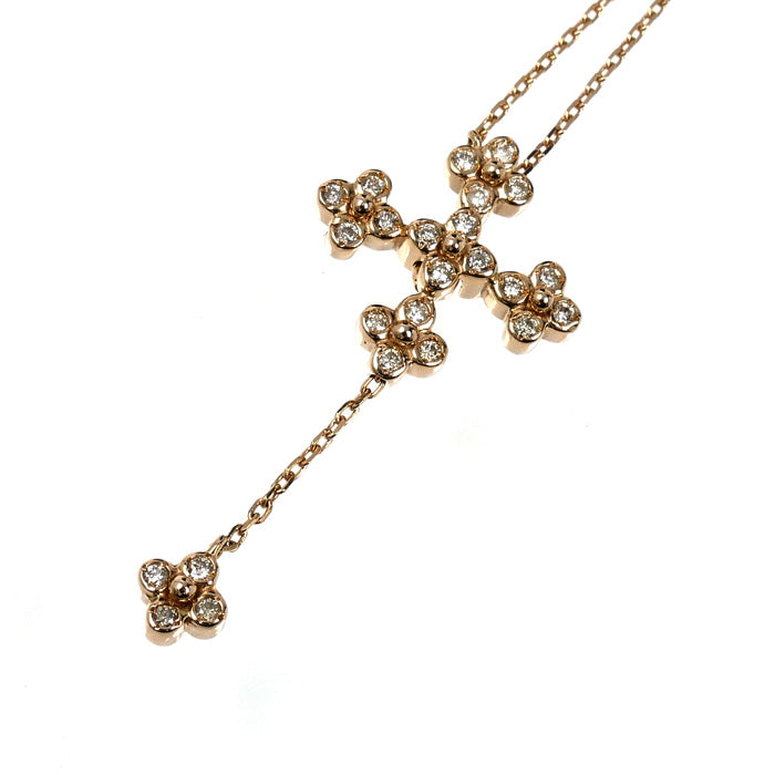 Vendome Aoyama ヴァンドーム青山 K18PG ピンクゴールド クロス ネックレス ダイヤモンド0.14ct 3.3g ～42cm レディース【中古】