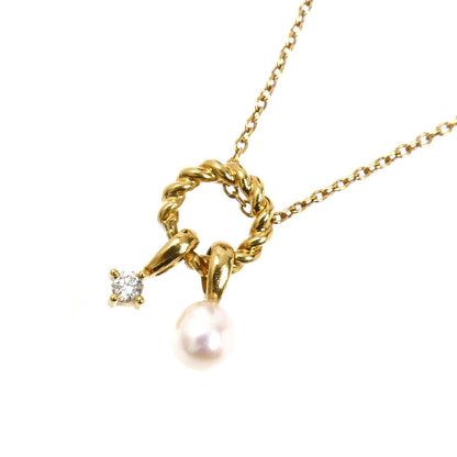TASAKI タサキ K18YG イエローゴールド ネックレス アコヤパール約3.9mm ダイヤモンド0.02ct 2.0g 40cm レディース【中古】