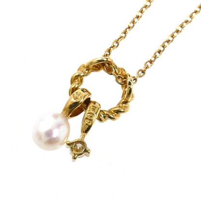 TASAKI タサキ K18YG イエローゴールド ネックレス アコヤパール約3.9mm ダイヤモンド0.02ct 2.0g 40cm レディース【中古】