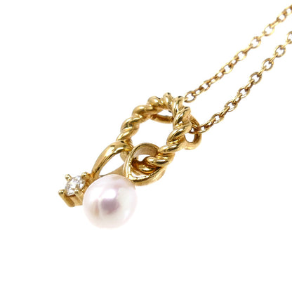 TASAKI タサキ K18YG イエローゴールド ネックレス アコヤパール約3.9mm ダイヤモンド0.02ct 2.0g 40cm レディース【中古】
