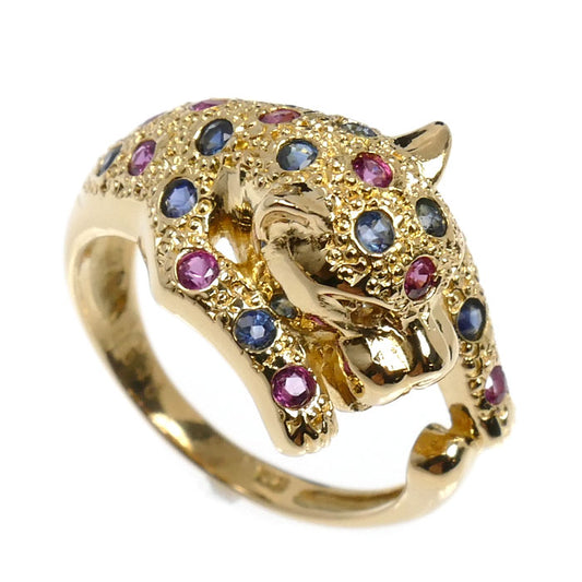 K18YG イエローゴールド パンサー リング・指輪 ルビー0.43ct サファイア0.40ct ダイヤモンド0.01ct 12号 6.8g レディース【中古】