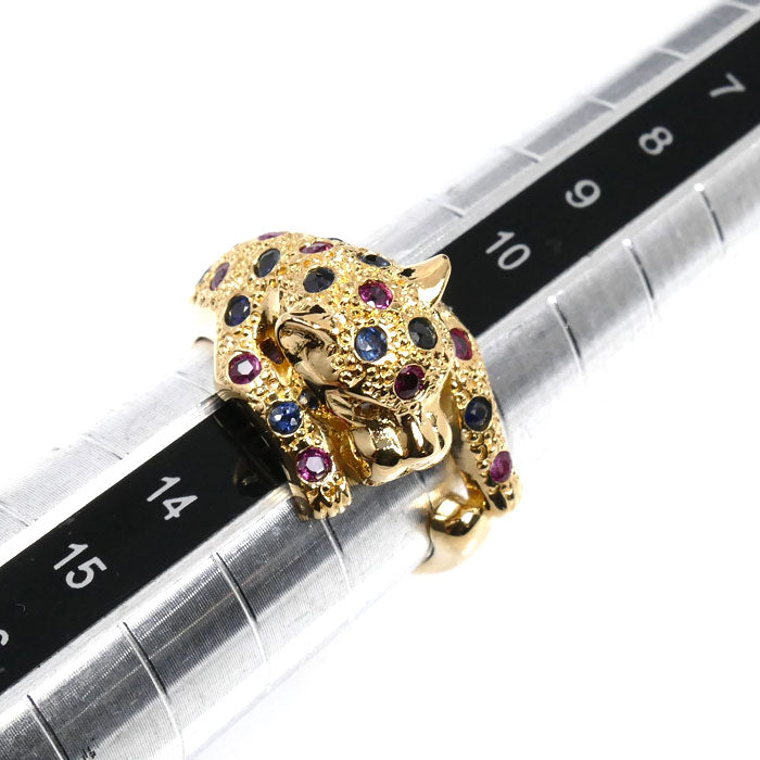 K18YG イエローゴールド パンサー リング・指輪 ルビー0.43ct サファイア0.40ct ダイヤモンド0.01ct 12号 6.8g レディース【中古】