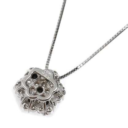 K18WG ホワイトゴールド フラワー ネックレス ダイヤモンド0.70ct 3.6g ～45cm フリーチェーン レディース【中古】