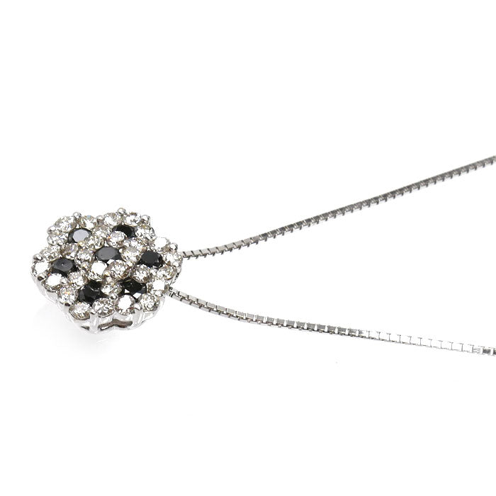 K18WG ホワイトゴールド フラワー ネックレス ダイヤモンド0.70ct 3.6g ～45cm フリーチェーン レディース【中古】