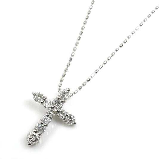 Pt900プラチナ クロス ネックレス ダイヤモンド0.5ct 2.8g 40cm レディース【中古】