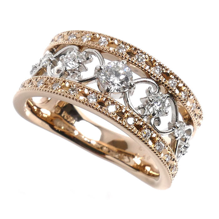 K18PG ピンクゴールド Pt900プラチナ リング・指輪 ダイヤモンド0.40ct/0.20ct 16号 9.0g レディース【中古】【美品】