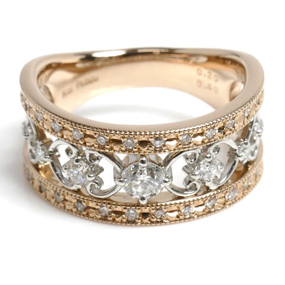 K18PG ピンクゴールド Pt900プラチナ リング・指輪 ダイヤモンド0.40ct/0.20ct 16号 9.0g レディース【中古】【美品】