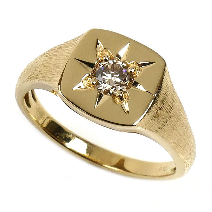 K18YG イエローゴールド 印台 リング・指輪 ダイヤモンド0.30ct 23号 6.6g メンズ【中古】