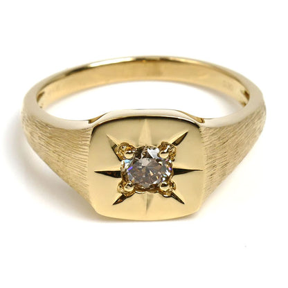 K18YG イエローゴールド 印台 リング・指輪 ダイヤモンド0.30ct 23号 6.6g メンズ【中古】