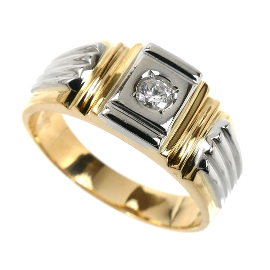 K18YG イエローゴールド Pt900プラチナ リング・指輪 ダイヤモンド0.13ct 25号 11.3g メンズ【中古】【美品】