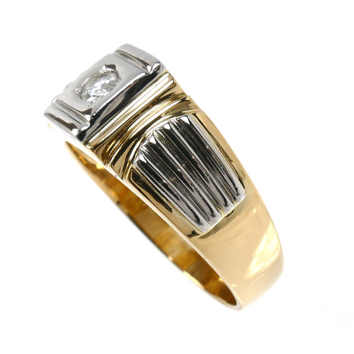 K18YG イエローゴールド Pt900プラチナ リング・指輪 ダイヤモンド0.13ct 25号 11.3g メンズ【中古】【美品】