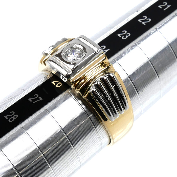 K18YG イエローゴールド Pt900プラチナ リング・指輪 ダイヤモンド0.13ct 25号 11.3g メンズ【中古】【美品】