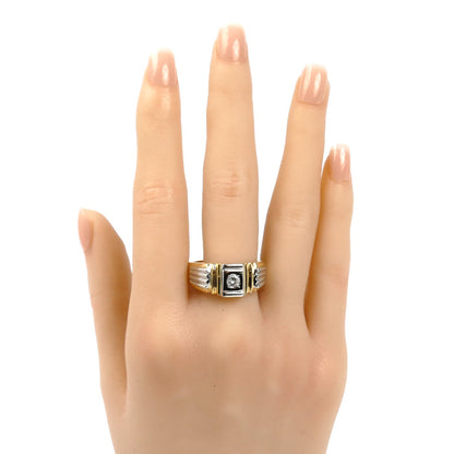 K18YG イエローゴールド Pt900プラチナ リング・指輪 ダイヤモンド0.13ct 25号 11.3g メンズ【中古】【美品】
