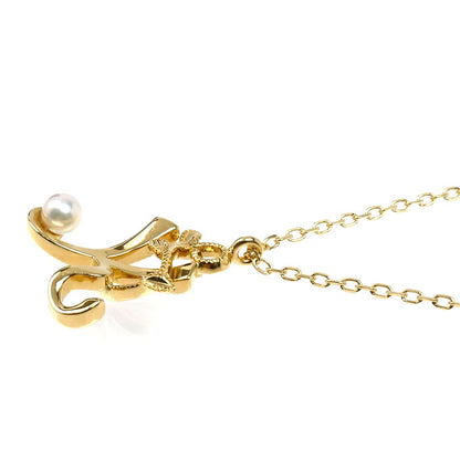 MIKIMOTO ミキモト K18YG イエローゴールド ベビーパール イニシャル K ネックレス パール約3.5mm 3.9g 42cm レディース【中古】