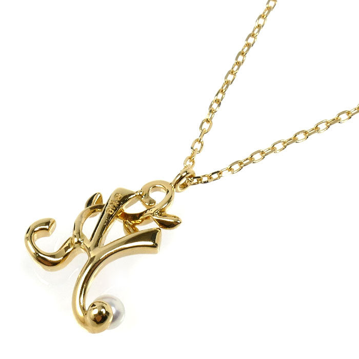 MIKIMOTO ミキモト K18YG イエローゴールド ベビーパール イニシャル K ネックレス パール約3.5mm 3.9g 42cm レディース【中古】