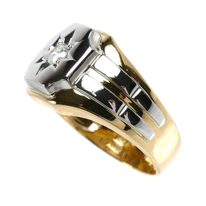 K18YG イエローゴールド Pt900プラチナ リング・指輪 ダイヤモンド0.15ct 20号 7.6g メンズ【中古】【美品】