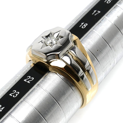 K18YG イエローゴールド Pt900プラチナ リング・指輪 ダイヤモンド0.15ct 20号 7.6g メンズ【中古】【美品】
