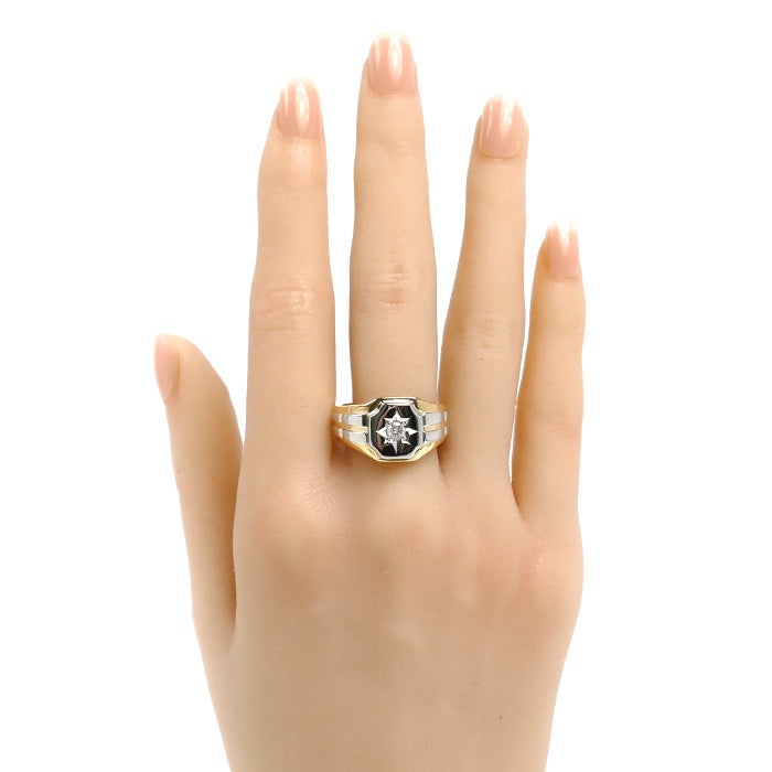 K18YG イエローゴールド Pt900プラチナ リング・指輪 ダイヤモンド0.15ct 20号 7.6g メンズ【中古】【美品】