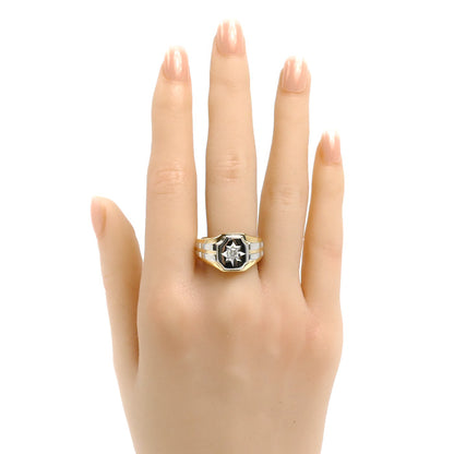 K18YG イエローゴールド Pt900プラチナ リング・指輪 ダイヤモンド0.15ct 20号 7.6g メンズ【中古】【美品】