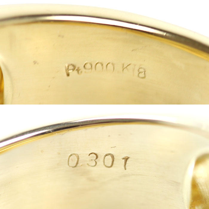 K18YG イエローゴールド Pt900プラチナ リング・指輪 ダイヤモンド0.301ct 22号 18.6g メンズ【中古】