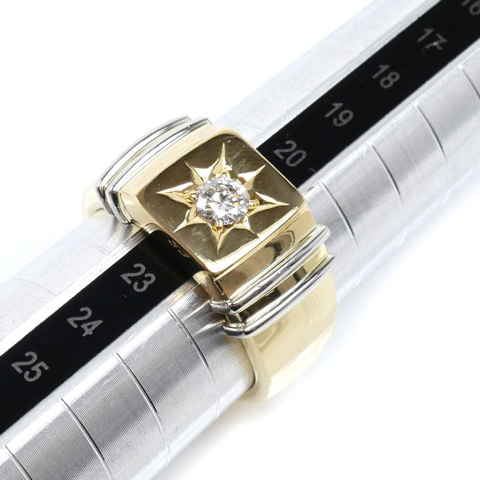K18YG イエローゴールド Pt900プラチナ リング・指輪 ダイヤモンド0.301ct 22号 18.6g メンズ【中古】