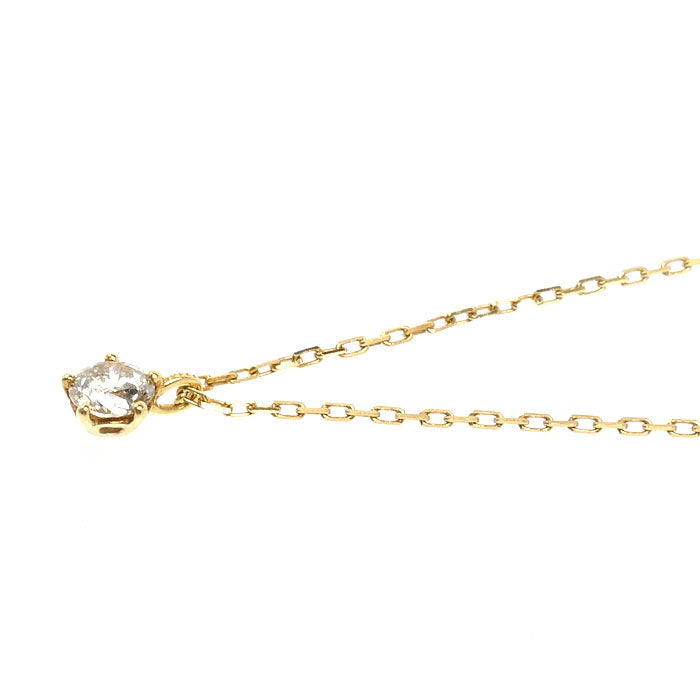 K18YG イエローゴールド 一粒ダイヤ ネックレス 小豆 ダイヤモンド0.1ct 1.1g ～44cm フリーチェーン レディース【中古】
