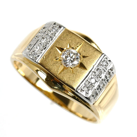 K18YG イエローゴールド Pt900プラチナ リング・指輪 ダイヤモンド0.18ct/0.09ct 20号 7.3g メンズ【中古】【美品】