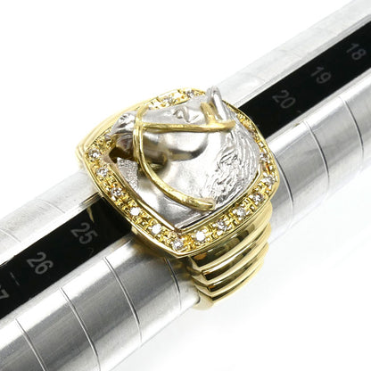 K18YG イエローゴールド Pt900プラチナ 馬 ホース リング・指輪 ダイヤモンド0.20ct 22.5号 15.6g メンズ【中古】