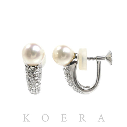 MIKIMOTO ミキモト K18WG ホワイトゴールド イヤリング ダイヤモンド パール約7mm 6.5g レディース【中古】