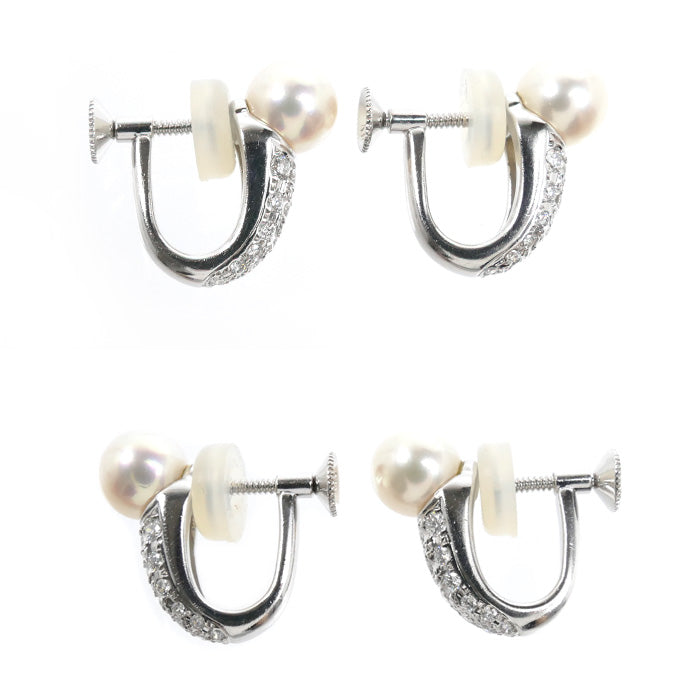 MIKIMOTO ミキモト K18WG ホワイトゴールド イヤリング ダイヤモンド パール約7mm 6.5g レディース【中古】